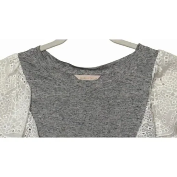 Rebecca Taylor White Eyelet Flutter Sleeve Tiered Mini Tee Dress Grey Casual XS - Picture 6 of 9
